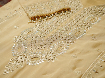 Embroidered Mirror and Cut Work Pakistani Kurta with Trouser and Dupatta Set