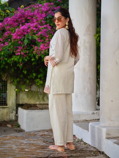 Embroidered Round Neck Top & Trousers Co-Ords Set