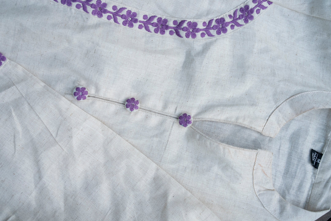 Embroidered Pure Cotton Mandarin Collar A-Line Kurta & Trousers