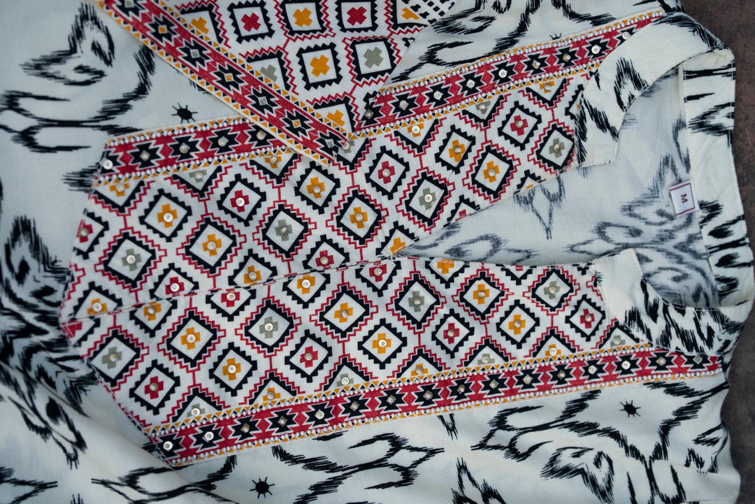 Printed Mandarin Collar Top & Palazzos Co-Ords