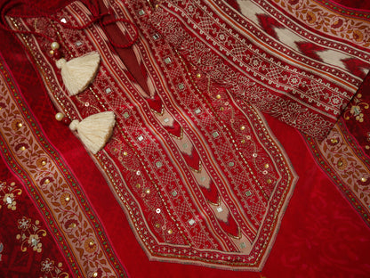 Red Digital Print Kurta Set with Heavy Handwork & Dupatta