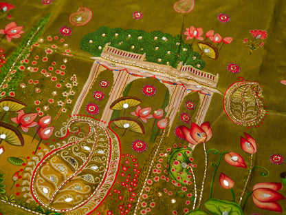 Olive Green Digital Print Co-ord Set with Handwork