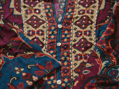Ajrak Printed Mandarin Collar Neck Top With Trousers Co-Ords