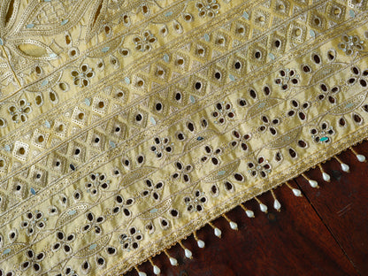 Embroidered Mirror and Cut Work Pakistani Kurta with Trouser and Dupatta Set