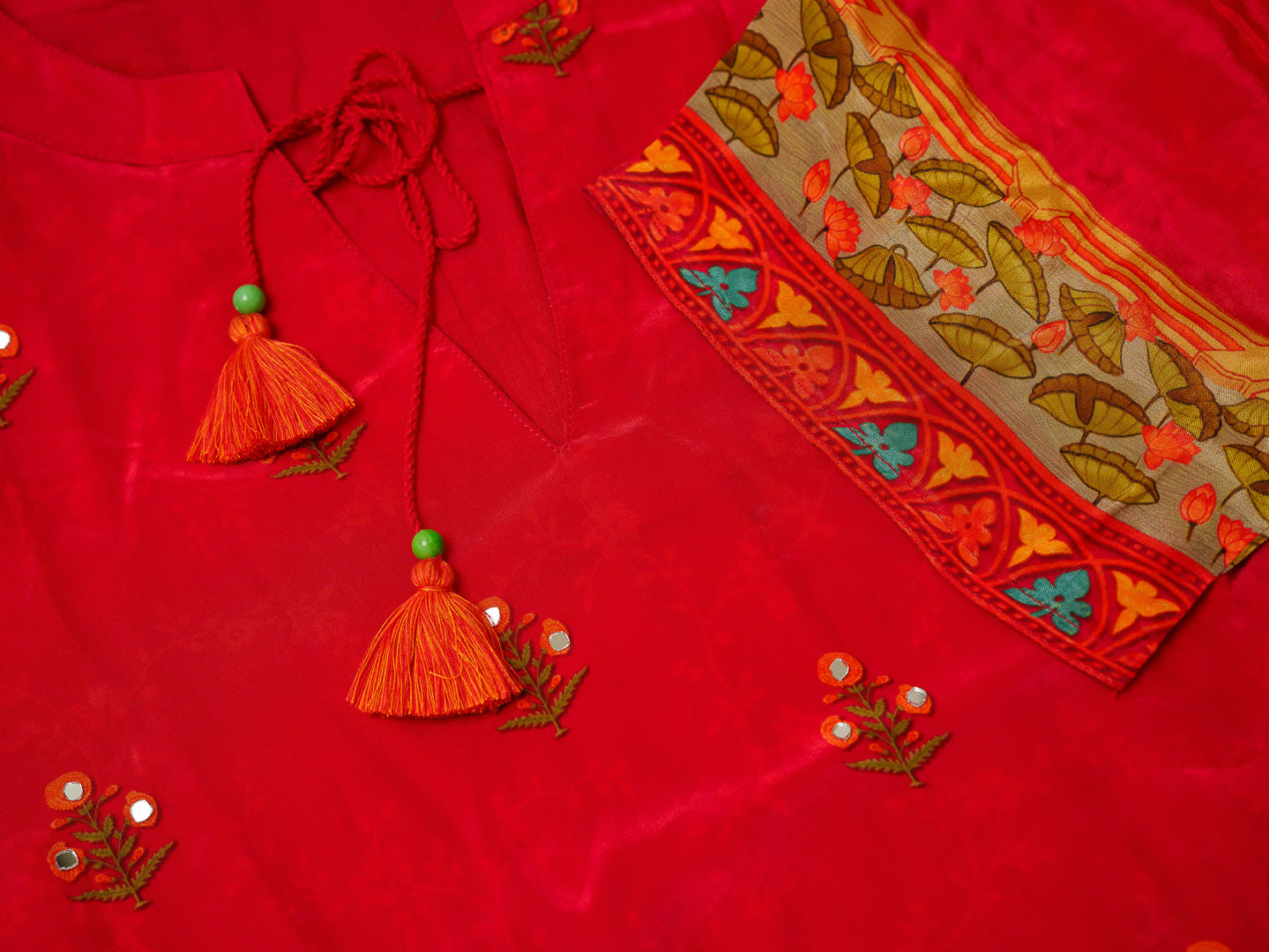 Red Digital Print Co-ord Set with Heavy Handwork