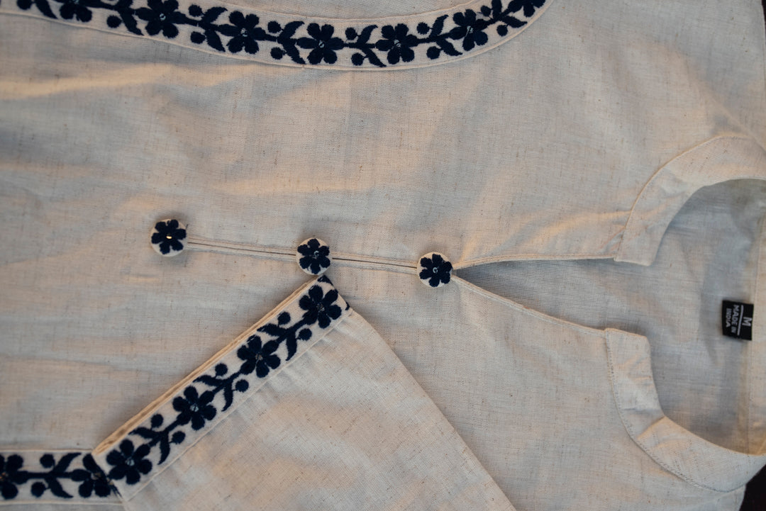 Embroidered Pure Cotton Mandarin Collar A-Line Kurta & Trousers