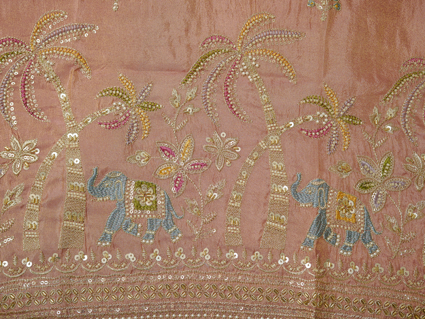 Peach Viscose Tissue Kurta Set with Jacquard Dupatta & Hand Embroidery