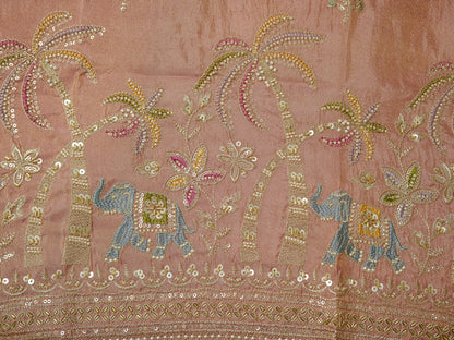 Peach Viscose Tissue Kurta Set with Jacquard Dupatta & Hand Embroidery
