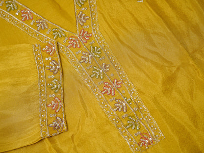Yellow Viscose Tissue Kurta Set with Jacquard Dupatta