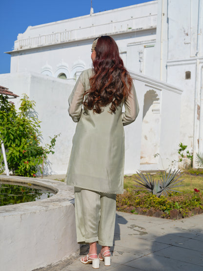 Embroidered V-Neck Kurta & Trousers Kurta Sets