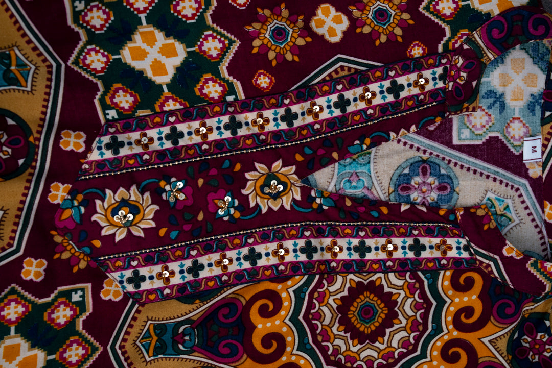 Printed Mandarin Collar Top & Palazzos Co-Ords