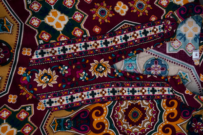 Printed Mandarin Collar Top & Palazzos Co-Ords