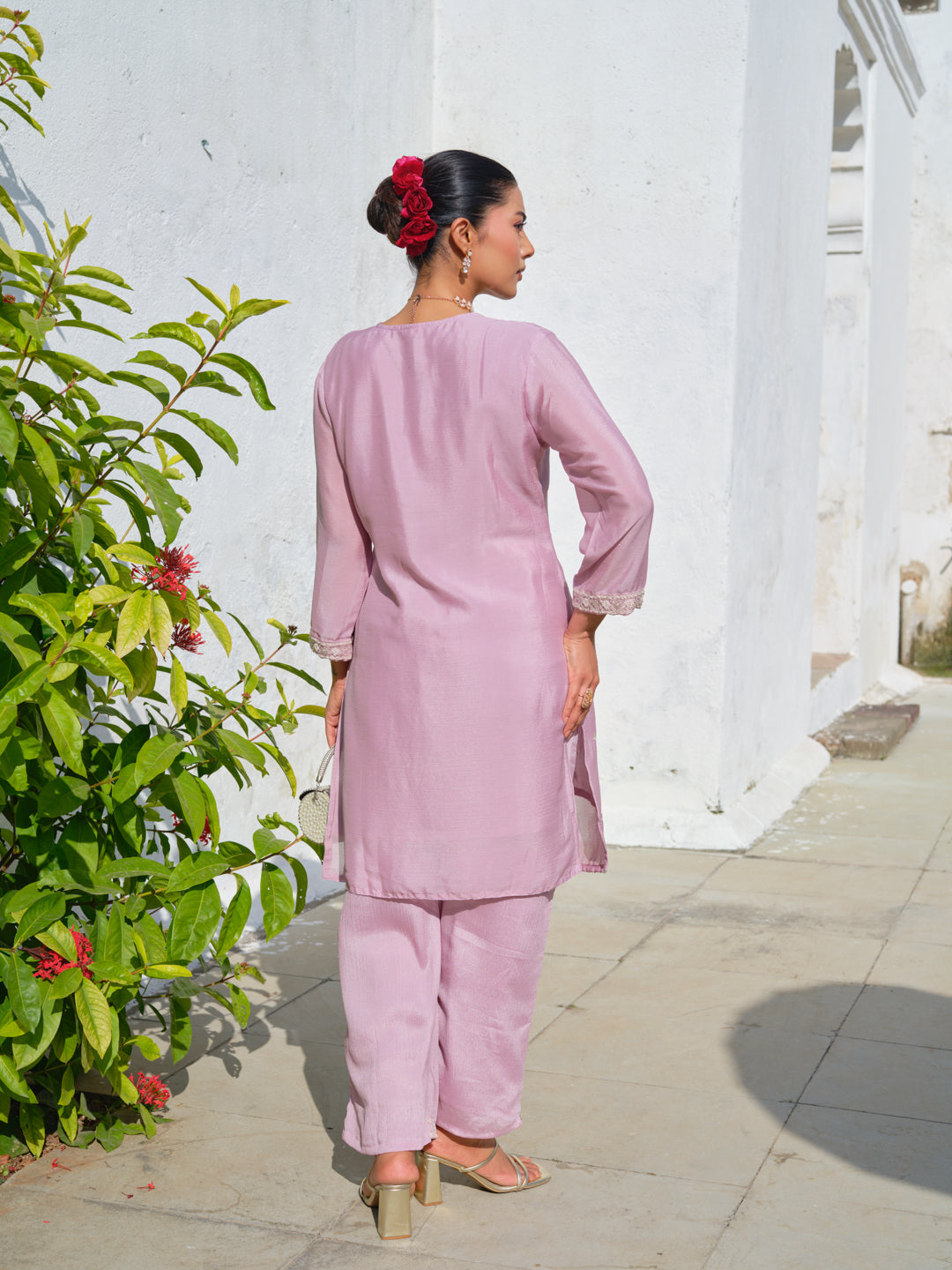 Embroidered V-Neck Kurta & Trousers Kurta Sets