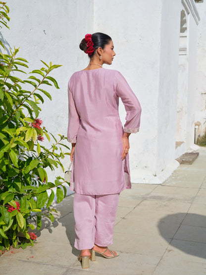 Embroidered V-Neck Kurta & Trousers Kurta Sets