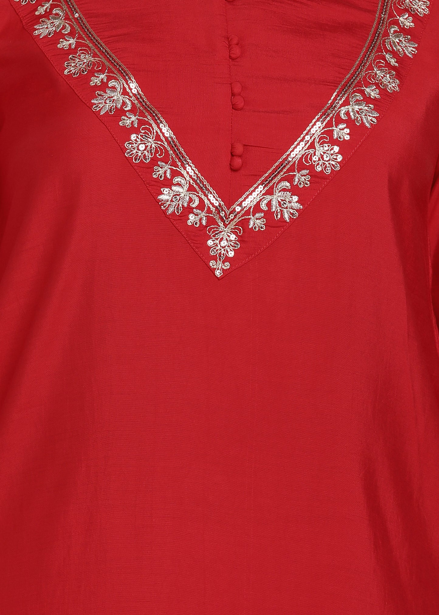 Elegant Red Embroidered Co-ord Set with Bell Sleeves