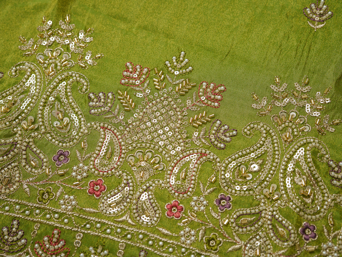 Mehndi Green Viscose Tissue Kurta Set with Jacquard Dupatta