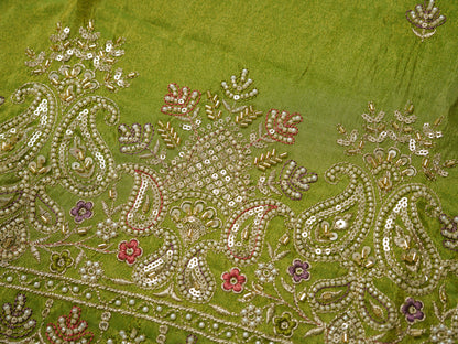 Mehndi Green Viscose Tissue Kurta Set with Jacquard Dupatta