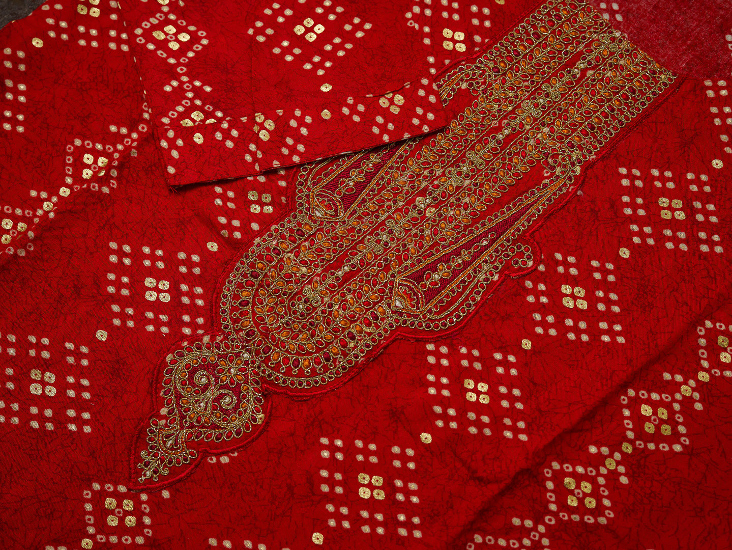 Red Embroidered Kurta Set with Matching Pants & Dupatta