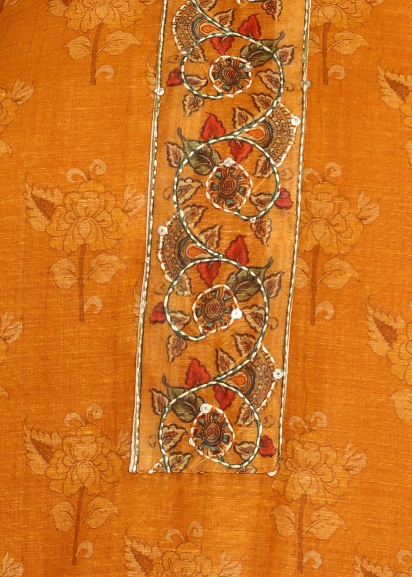 Women's Yellow Ethnic Motif Printed Kurta with Kantha & Sequin Work, Paired with Trousers and Dupatta