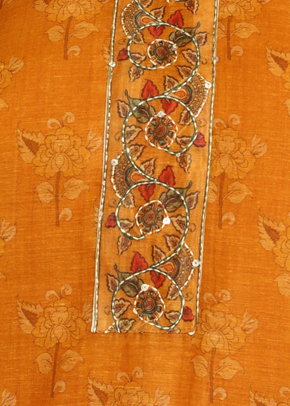 Women's Yellow Ethnic Motif Printed Kurta with Kantha & Sequin Work, Paired with Trousers and Dupatta