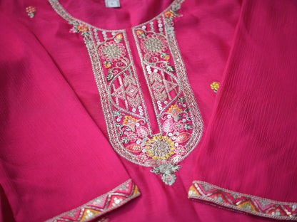 Embroidered Sequinned Work Straight Kurta & Sharara With Dupatta