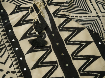 Elegant Black & Off White Geometric Printed Cotton Kurta Set