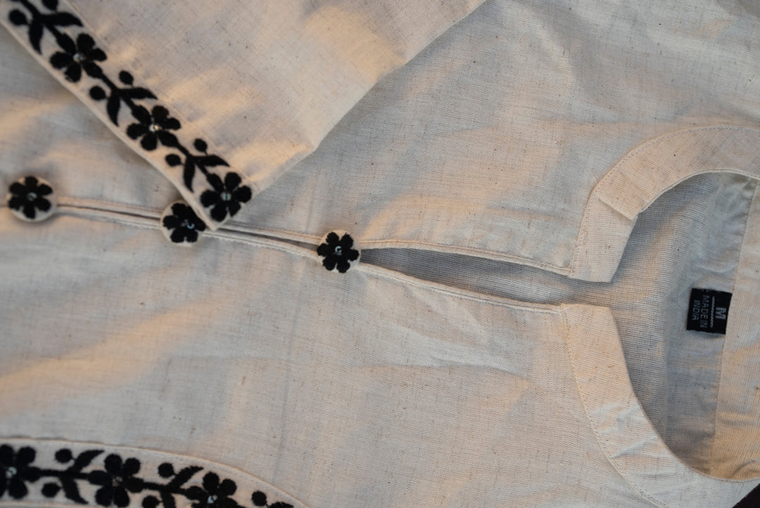 Embroidered Pure Cotton Mandarin Collar A-Line Kurta & Trousers