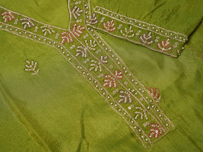 Mehndi Green Viscose Tissue Kurta Set with Jacquard Dupatta