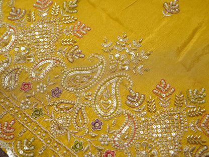 Yellow Viscose Tissue Kurta Set with Jacquard Dupatta