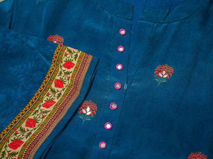 Royal Blue Digital Print Co-ord Set with Handwork