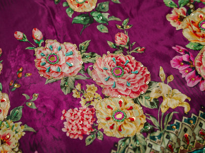 Wine Digital Print Co-ord Set with Handwork