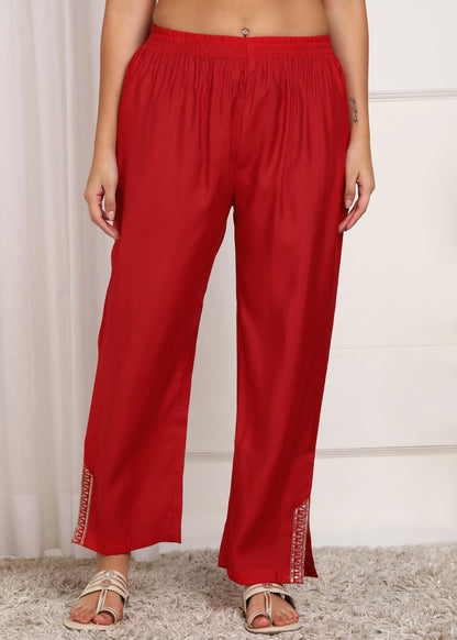 Elegant Red Embroidered Co-ord Set with Bell Sleeves