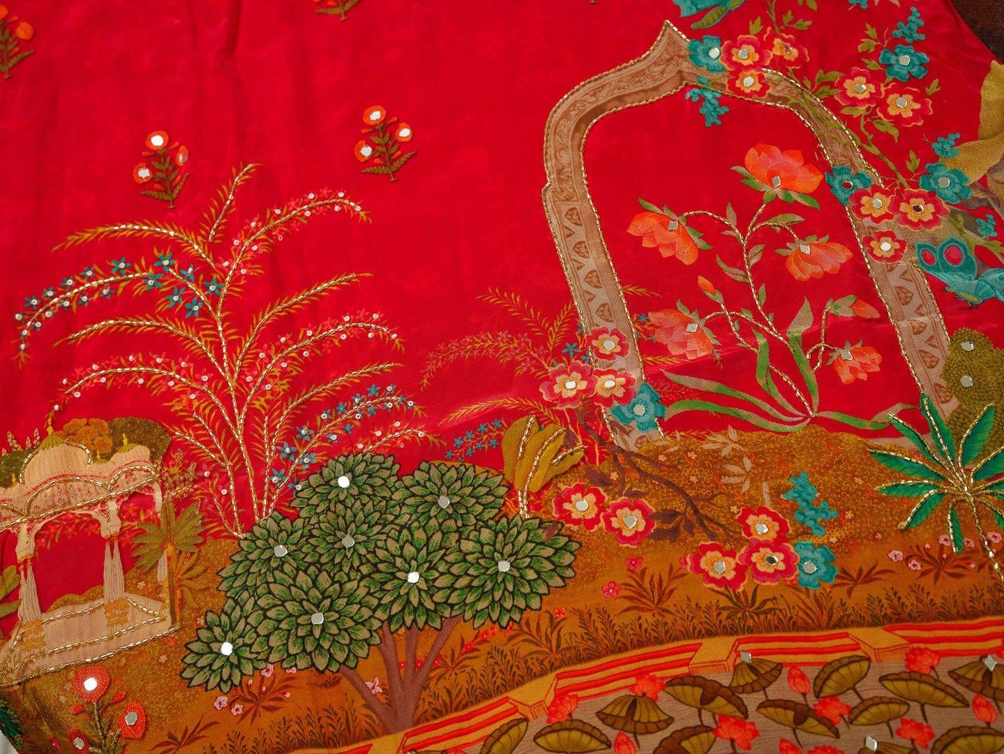 Red Digital Print Co-ord Set with Heavy Handwork