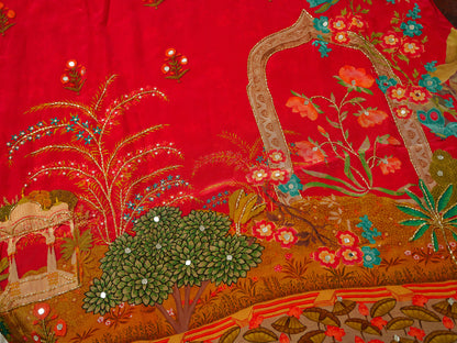 Red Digital Print Co-ord Set with Heavy Handwork