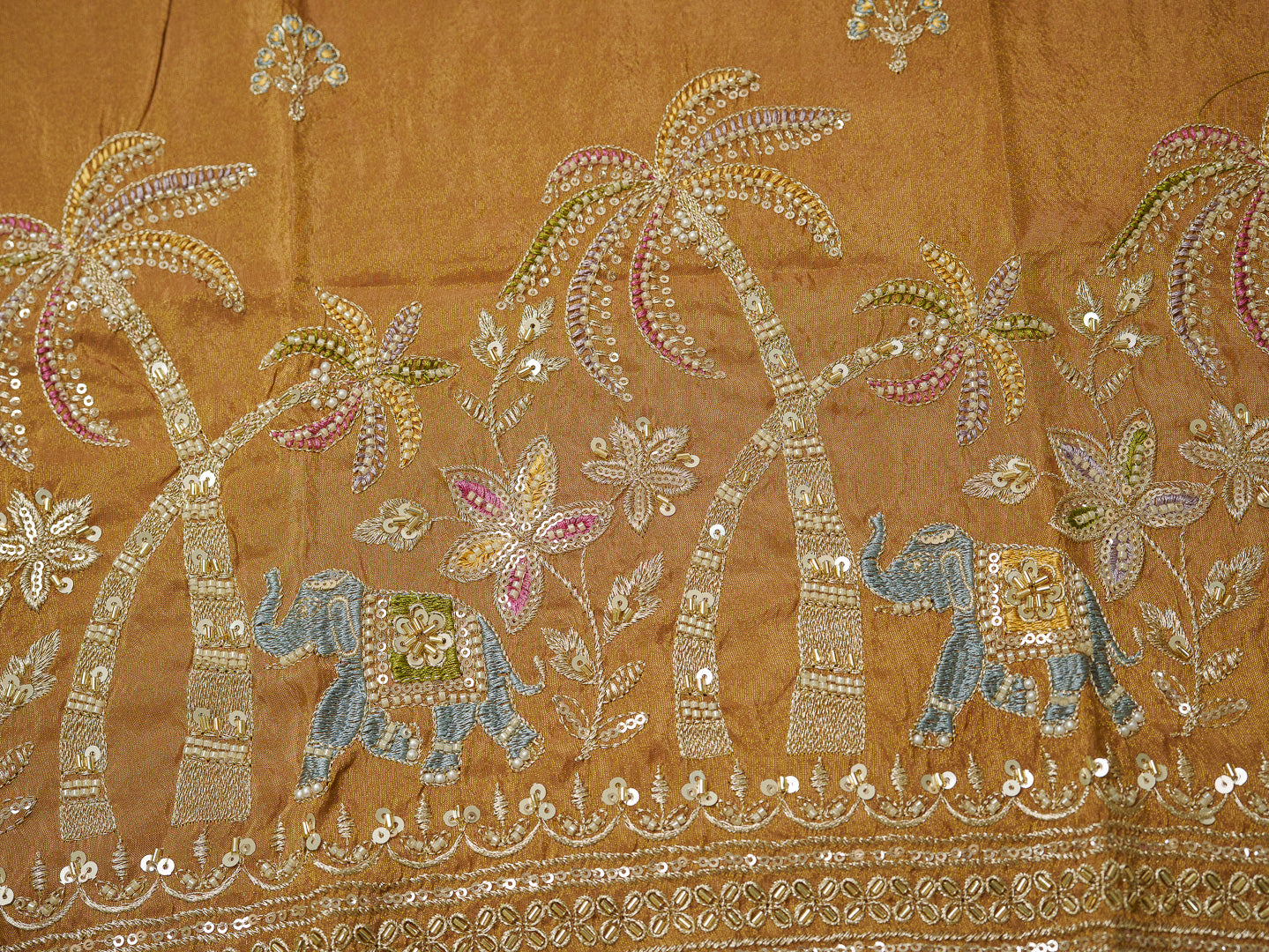 Mustard Viscose Tissue Kurta Set with Jacquard Dupatta & Hand Embroidery