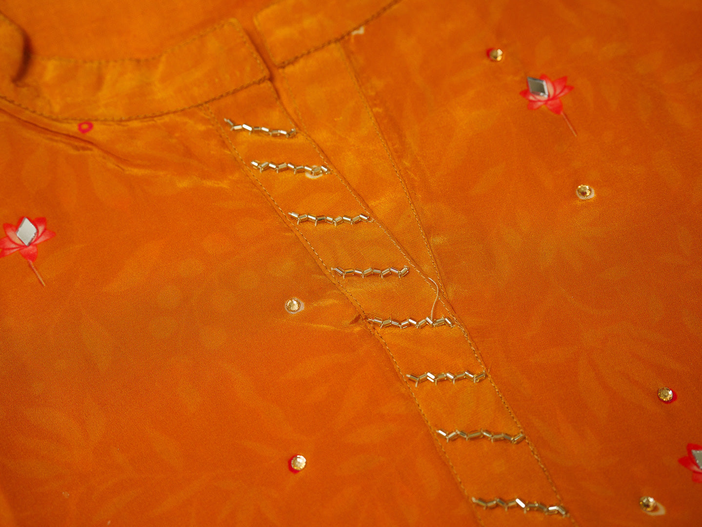 Orange Digital Print Co-ord Set with Handwork