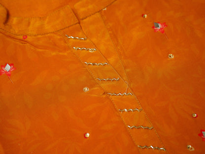 Orange Digital Print Co-ord Set with Handwork