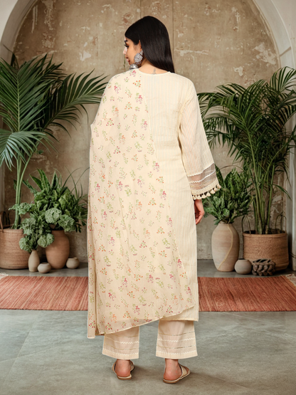 Chikankari-Style Kurta with Tassel & Lace Detailing
