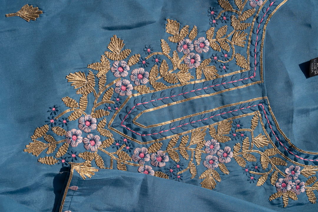 Embroidered Round Neck Straight Kurta & Trousers With Dupatta