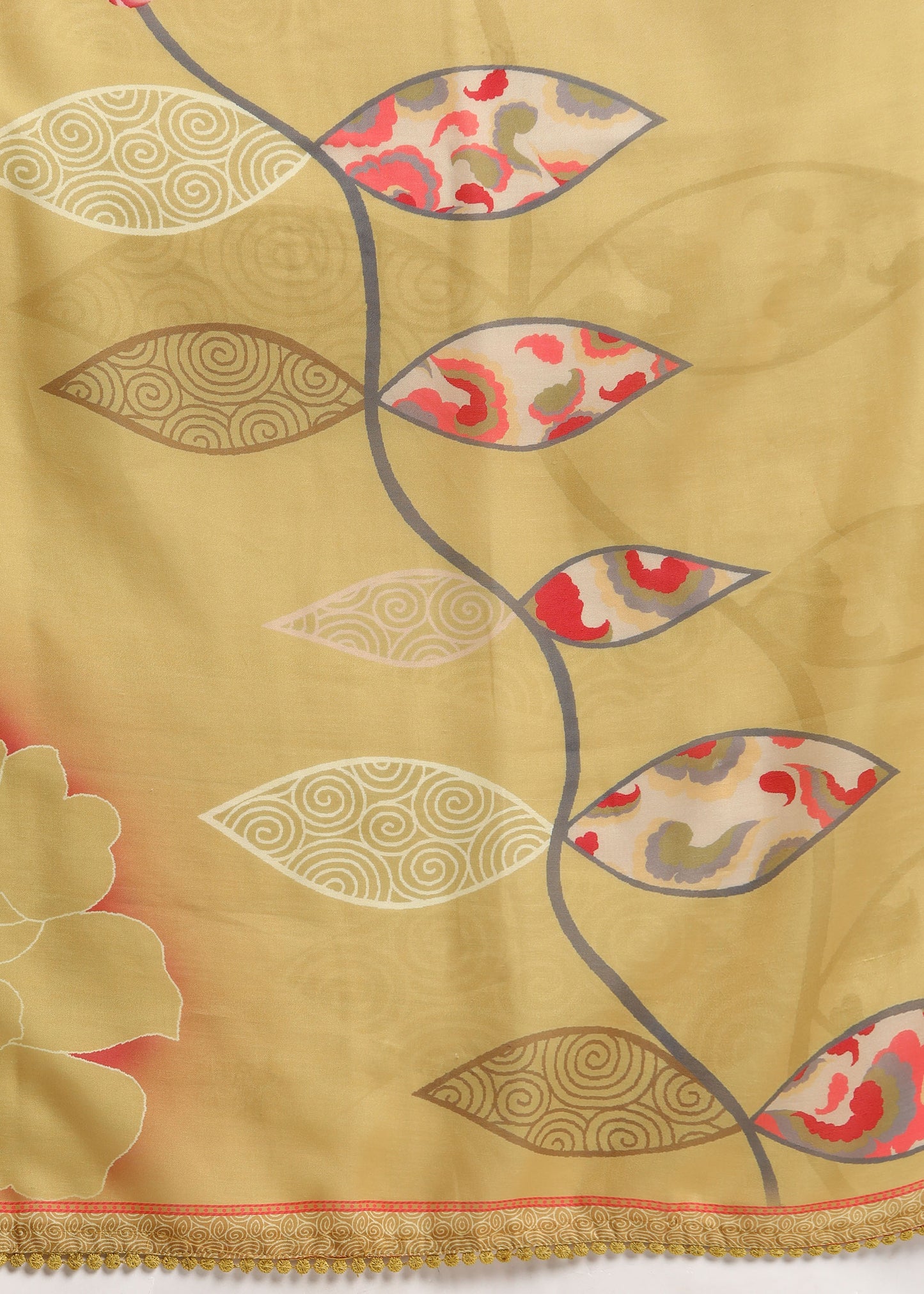 Women Mustard Rayon Embroidered Kurta Set with Printed Muslin Dupatta