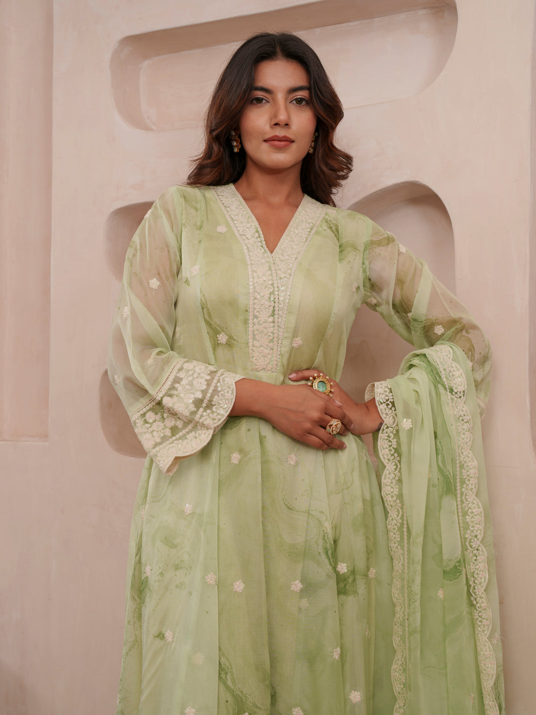 Floral Embroidered Straight Kurta & Trousers With Dupatta