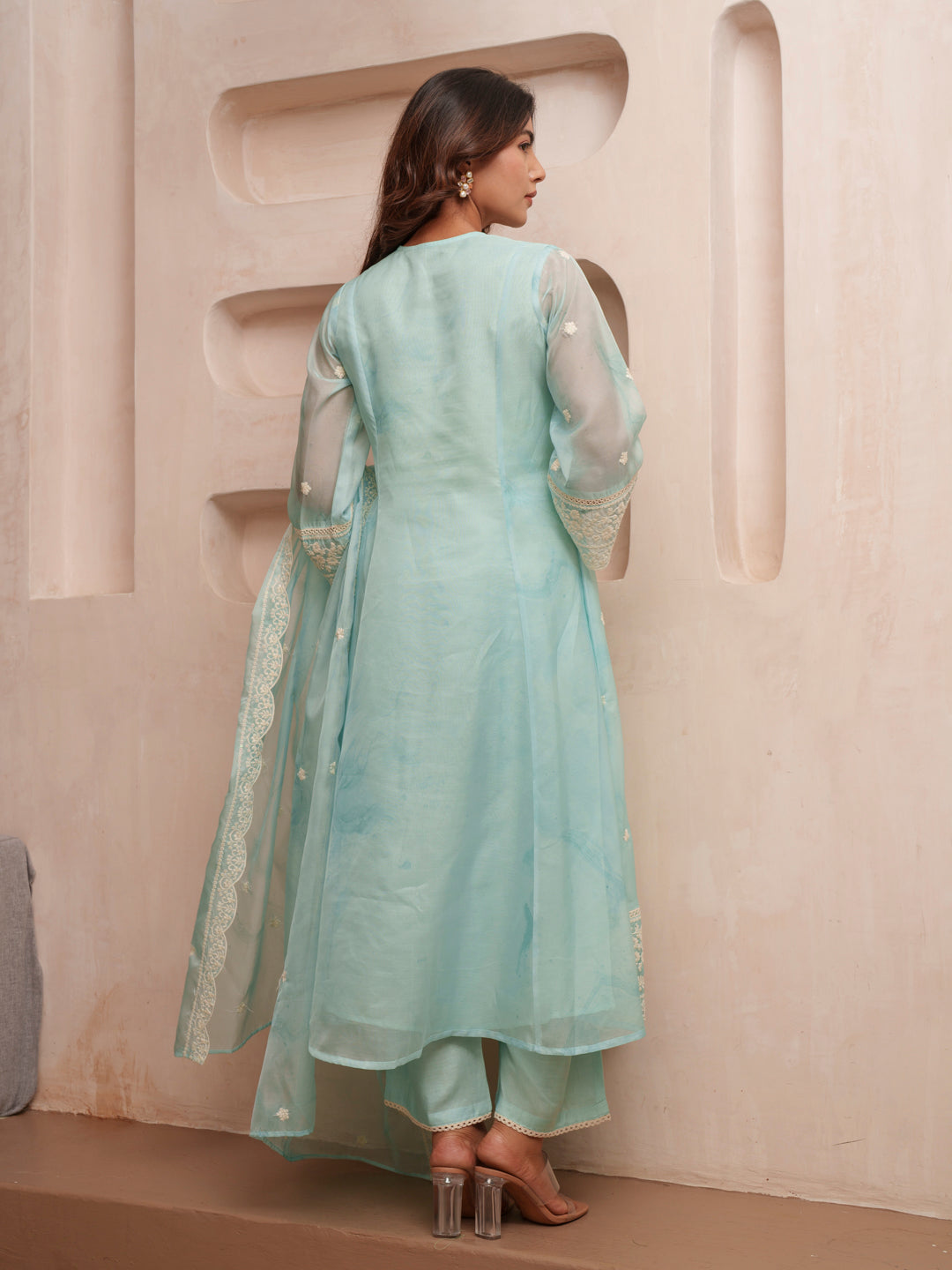 Floral Embroidered Straight Kurta & Trousers With Dupatta