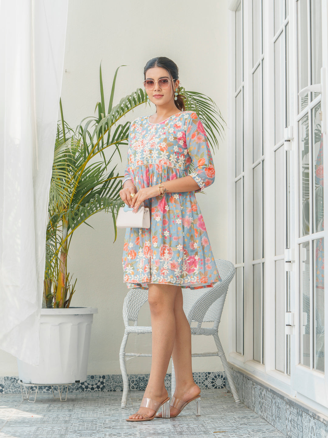 Women Floral Embroidered Pure Cotton Empire Dress