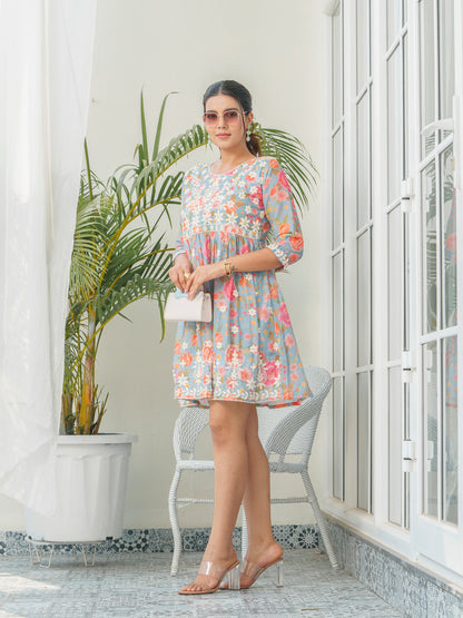 Women Floral Embroidered Pure Cotton Empire Dress