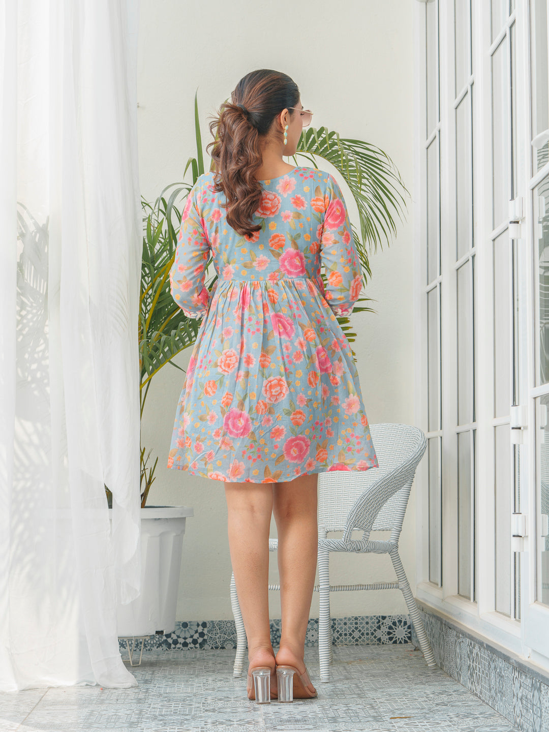 Women Floral Embroidered Pure Cotton Empire Dress