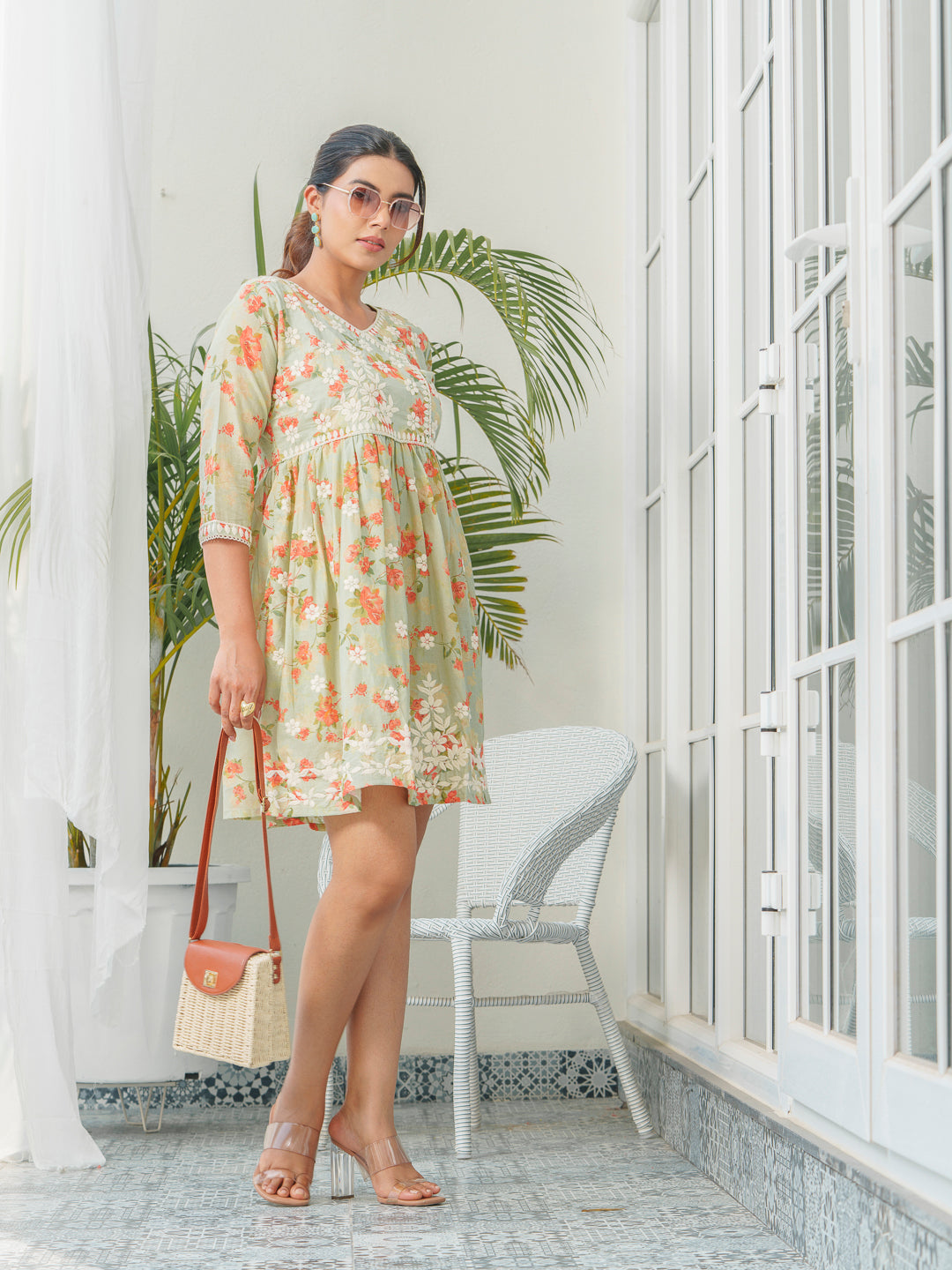 Floral Embroidered Pure Cotton Fit & Flare Dress