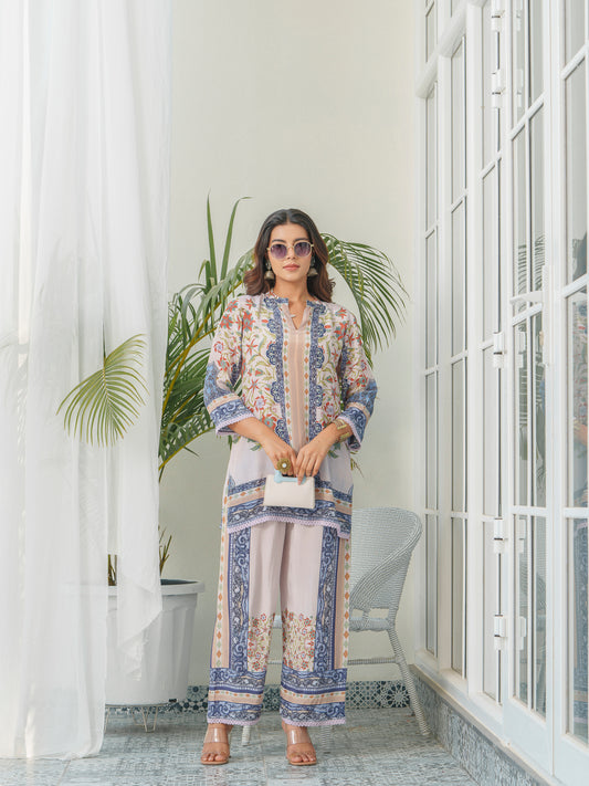 Floral & Geometric Printed Tunic With Trousers Co-Ords