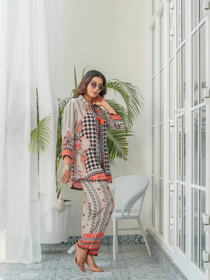 Geometric Printed Tunic With Trousers Co-Ords