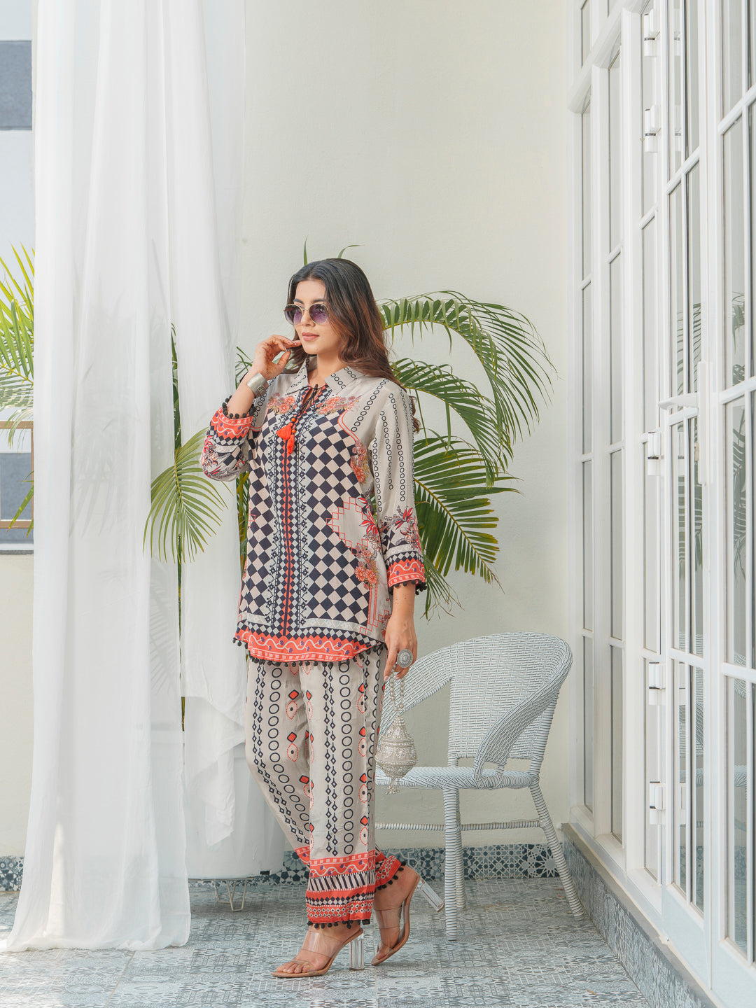 Geometric Printed Tunic With Trousers Co-Ords