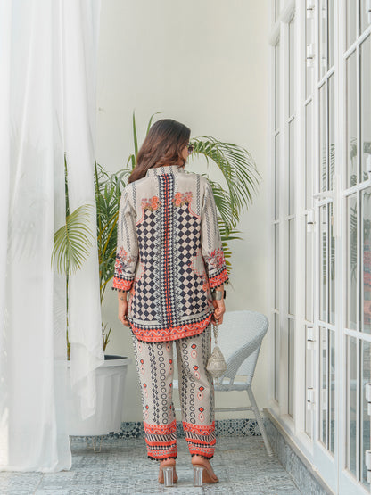Geometric Printed Tunic With Trousers Co-Ords
